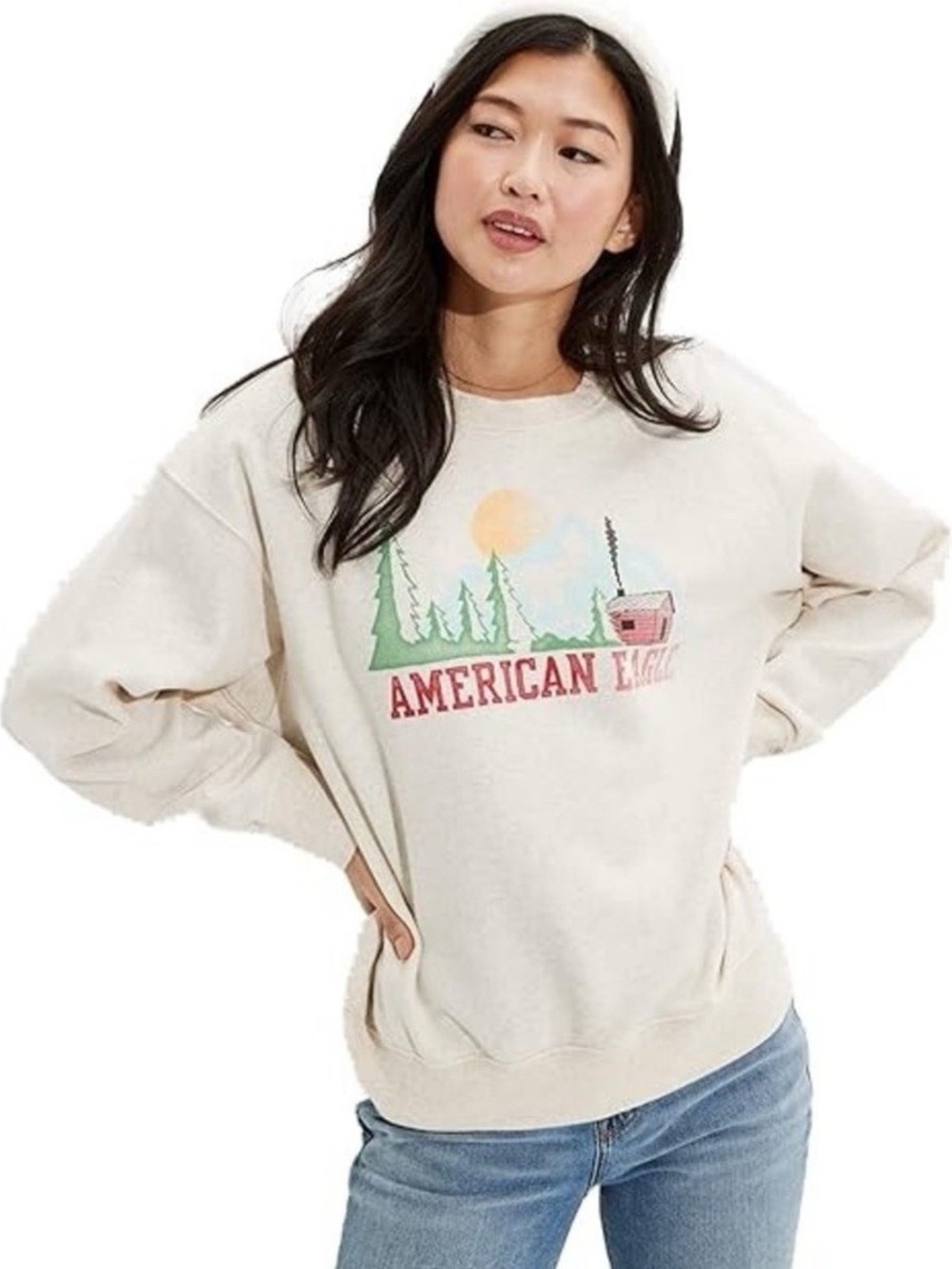 American Eagle Womens M Oversized Slouchy Outdoors Graphic Sweatshirt